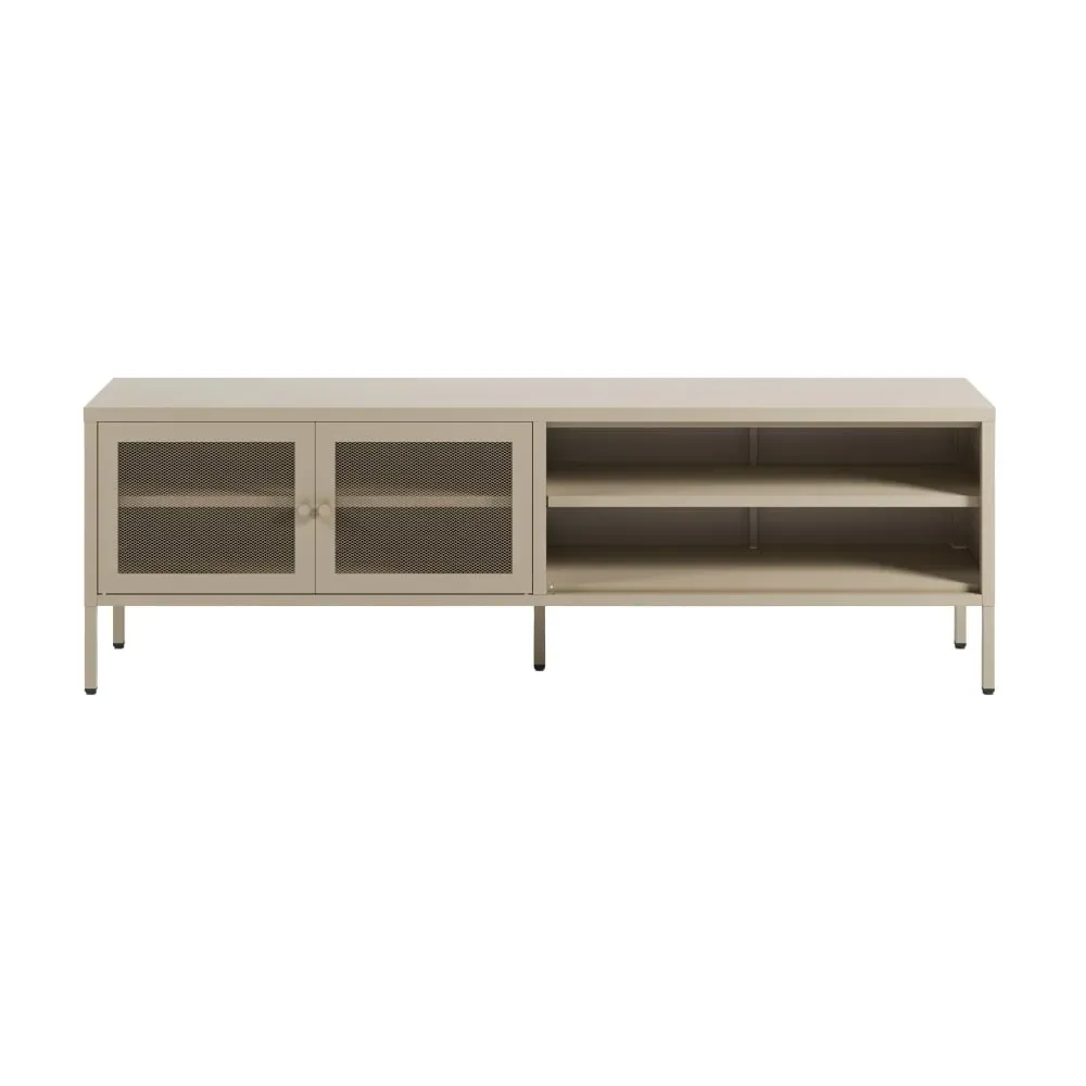 Meuble TV en métal beige 2 portes, 160 cm