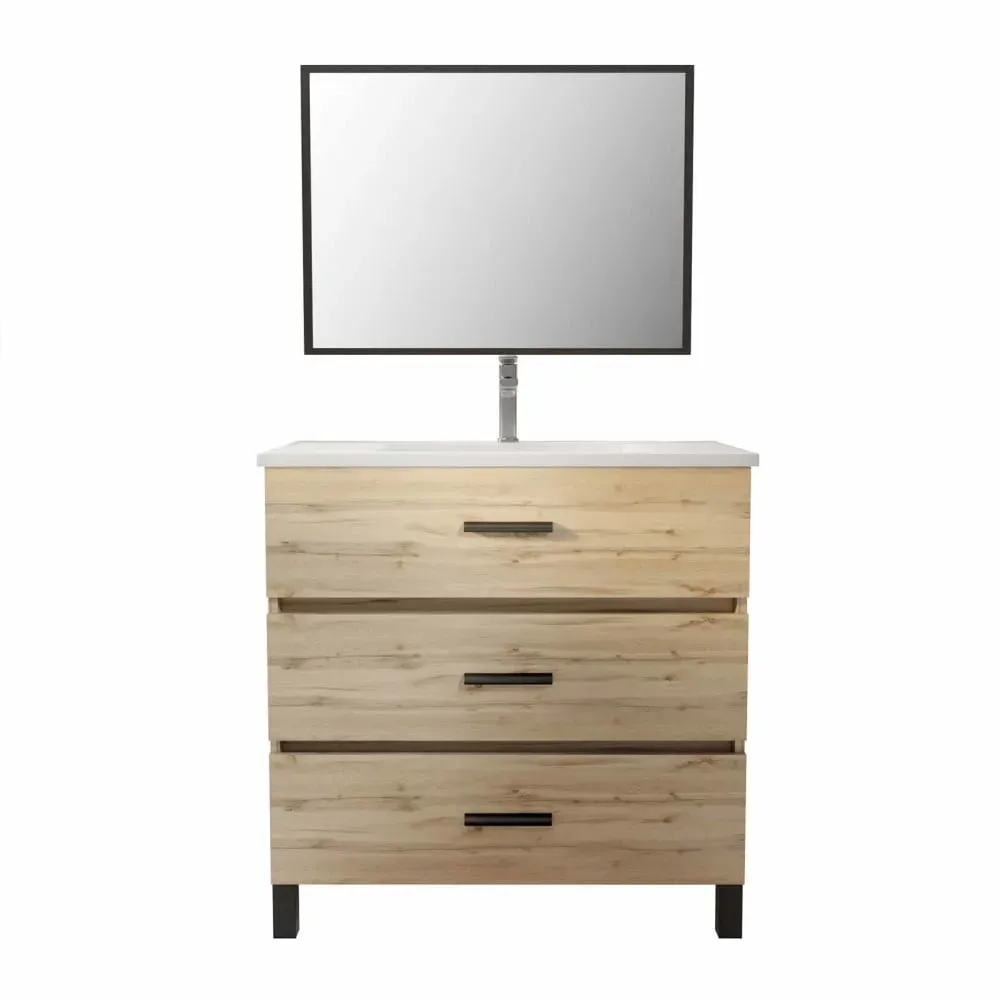 Pack caisson à tiroirs avec vasque et miroir bois marron foncé 80 cm