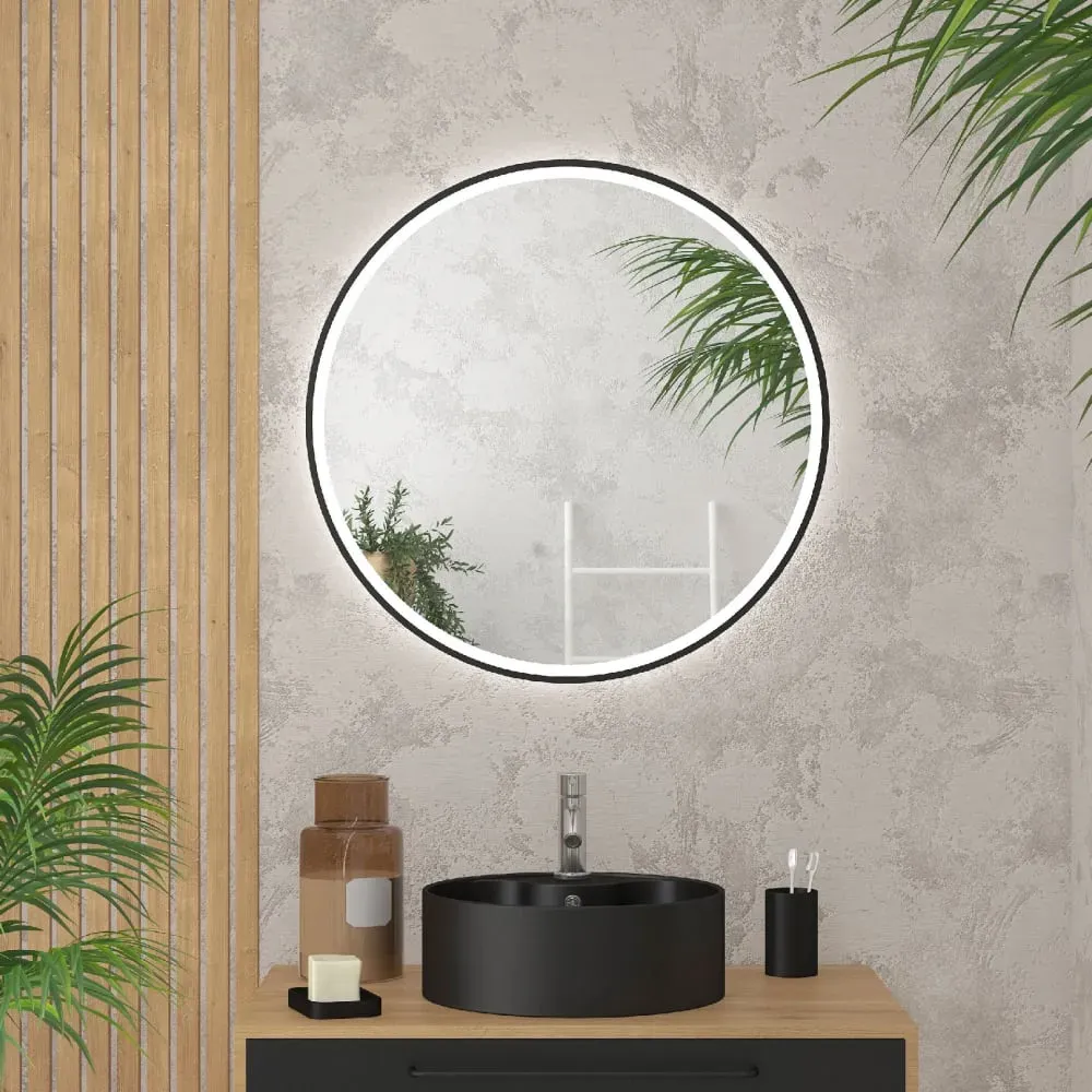 Miroir rond à leds verre noir 3.6 x 70