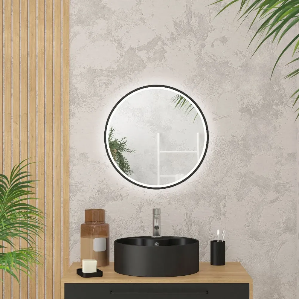 Miroir rond à leds verre noir 3.6 x 50