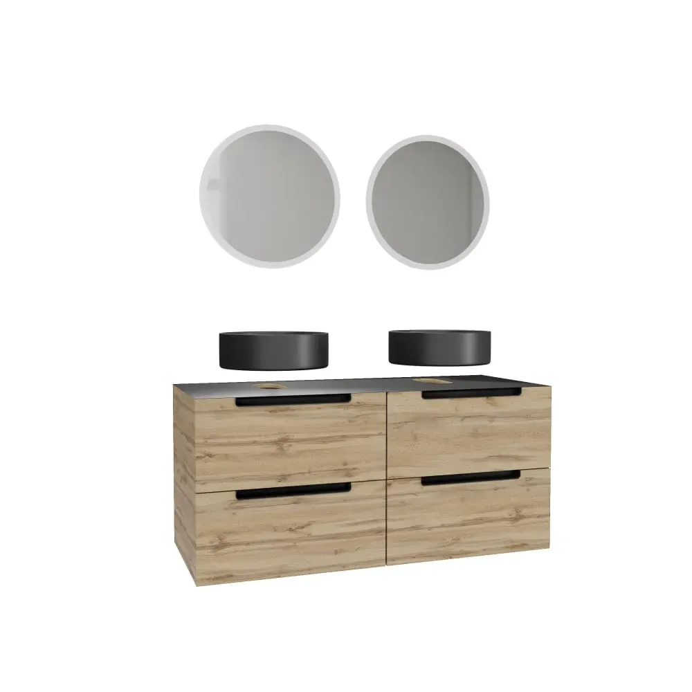 Meuble de salle de bains effet bois marron avec miroir 45x120x61cm