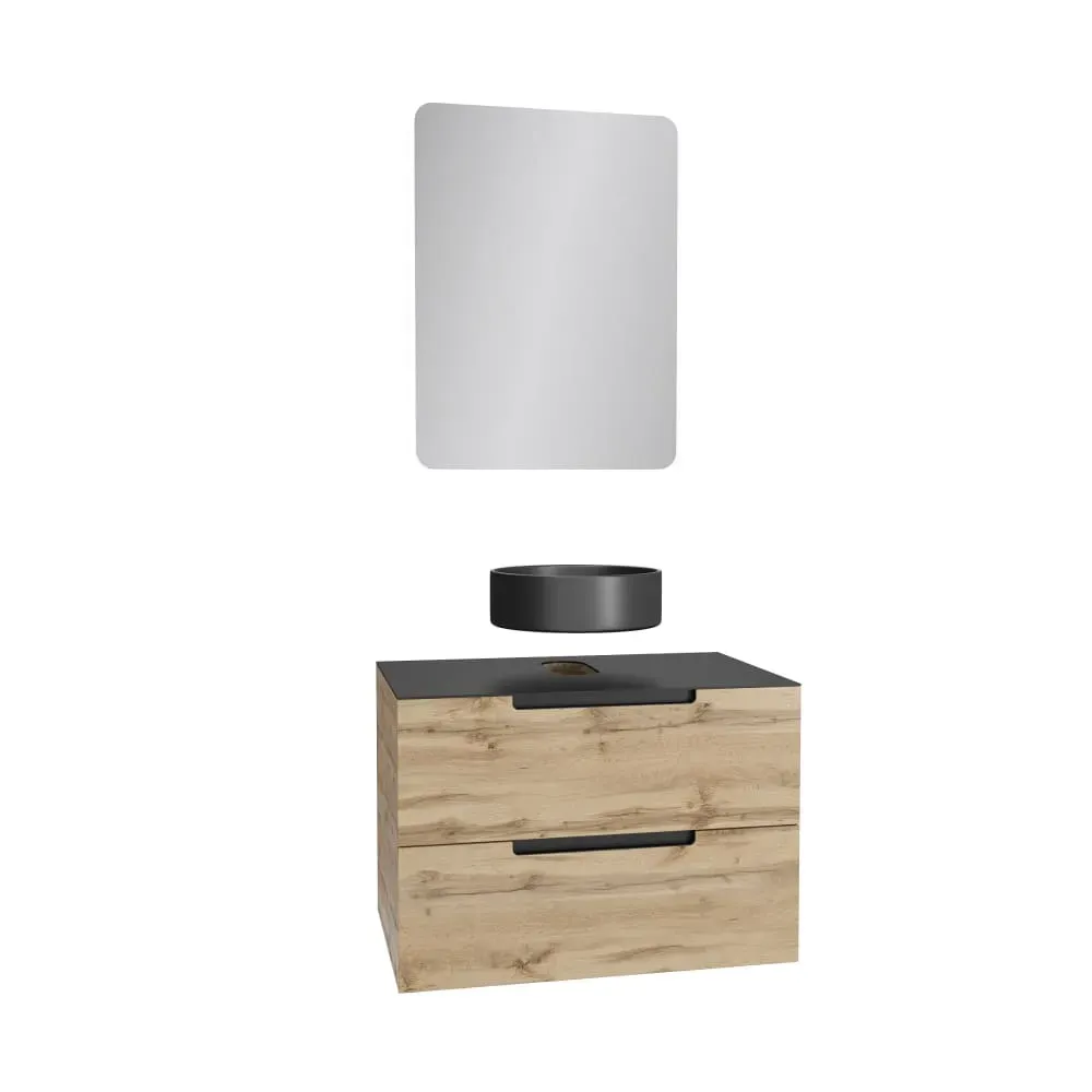 Meuble de salle de bains effet bois marron avec miroir