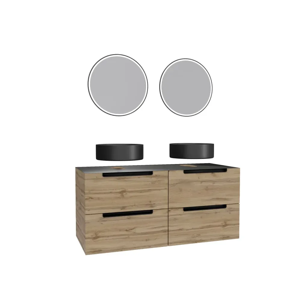 Meuble de salle de bains effet bois marron avec miroir