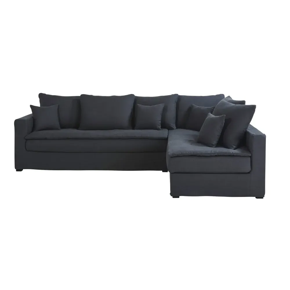 Canapé angle droit en lin lavé gris anthracite