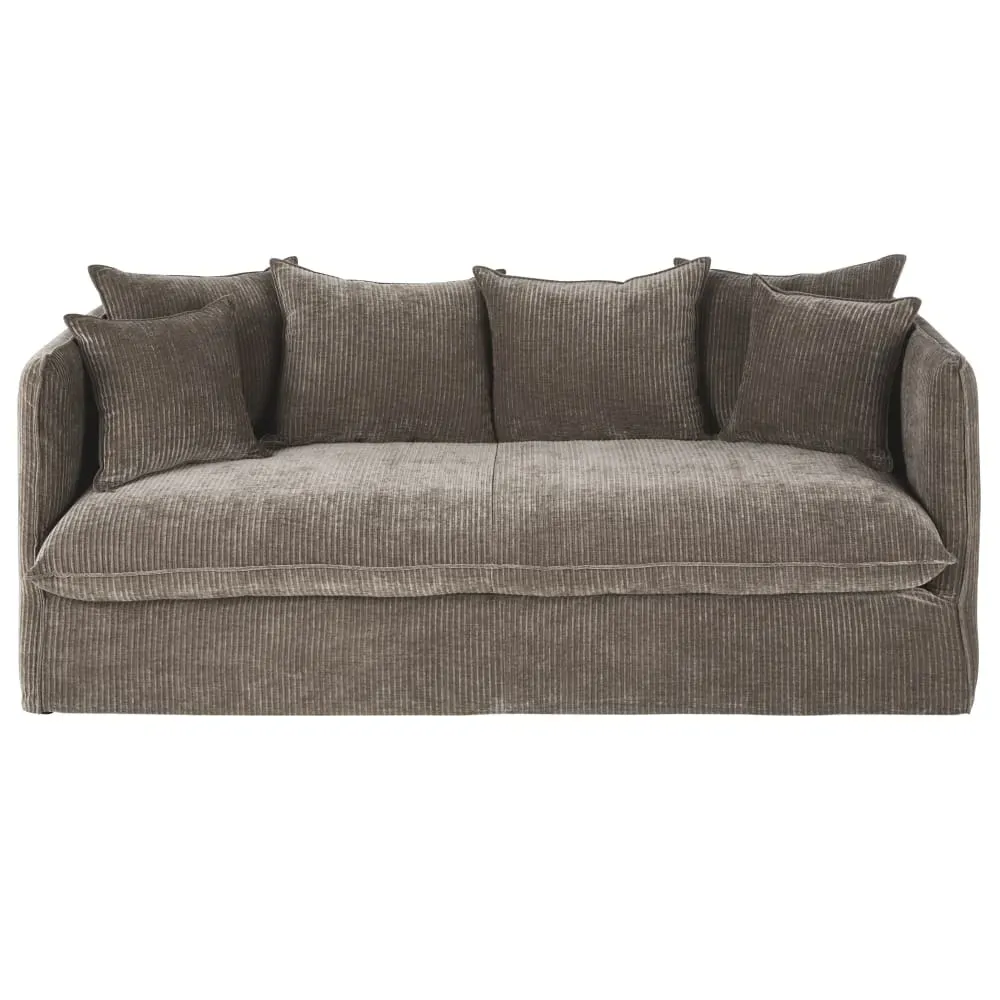 Canapé 3/4 places en velours côtelé marron écorce