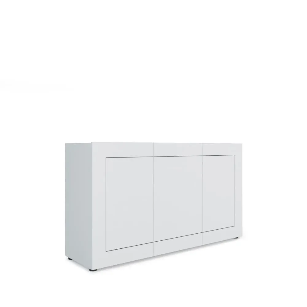 Buffet 3 portes effet bois blanc brillant 150x40x83,5 cm
