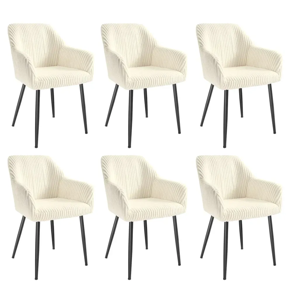 Lot de 6 chaise de salle à manger velours côtelé blanc et noir