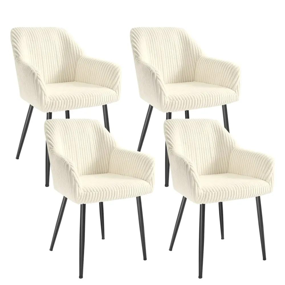 Lot de 4 chaise de salle à manger velours côtelé blanc et noir