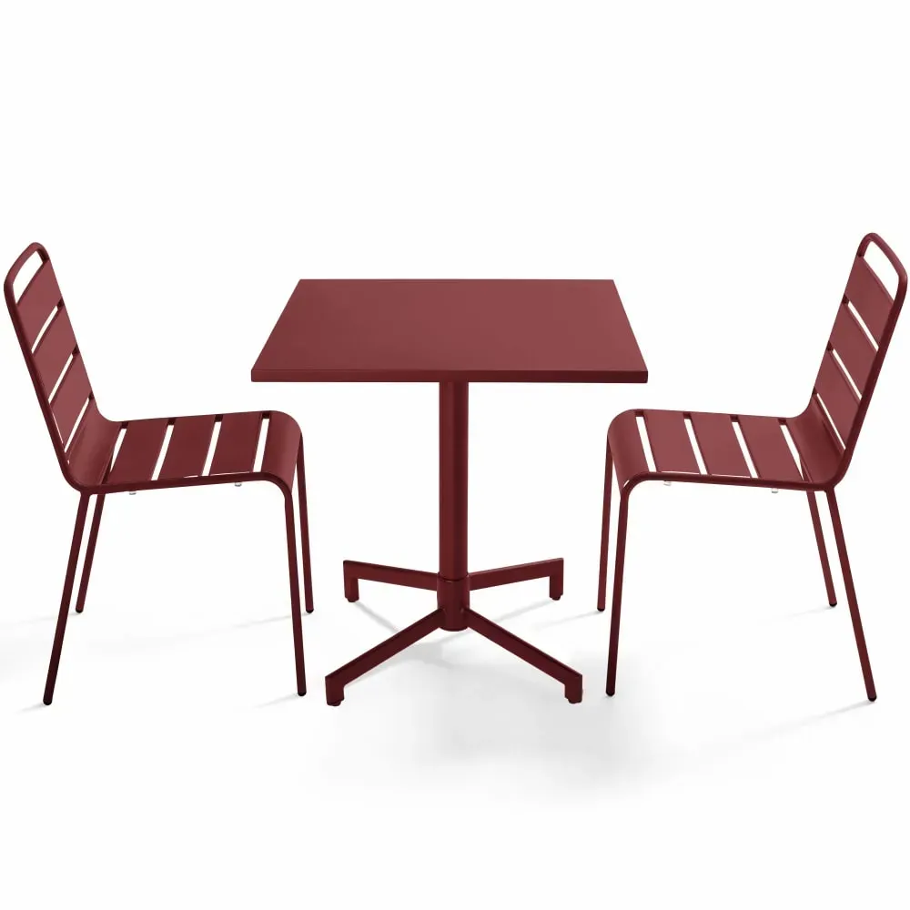 Ensemble table 70 cm et 2 chaises de jardin en métal pourpre