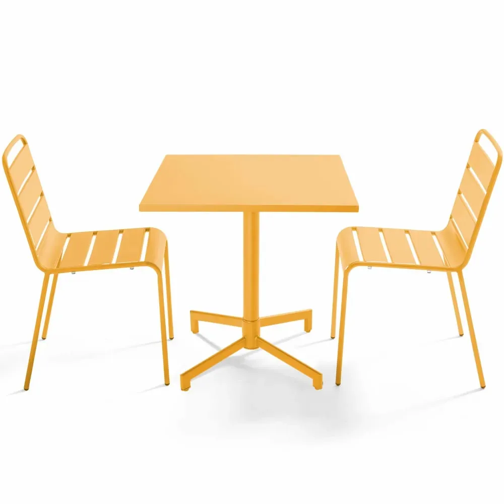 Ensemble table 70 cm et 2 chaises de jardin en métal jaune