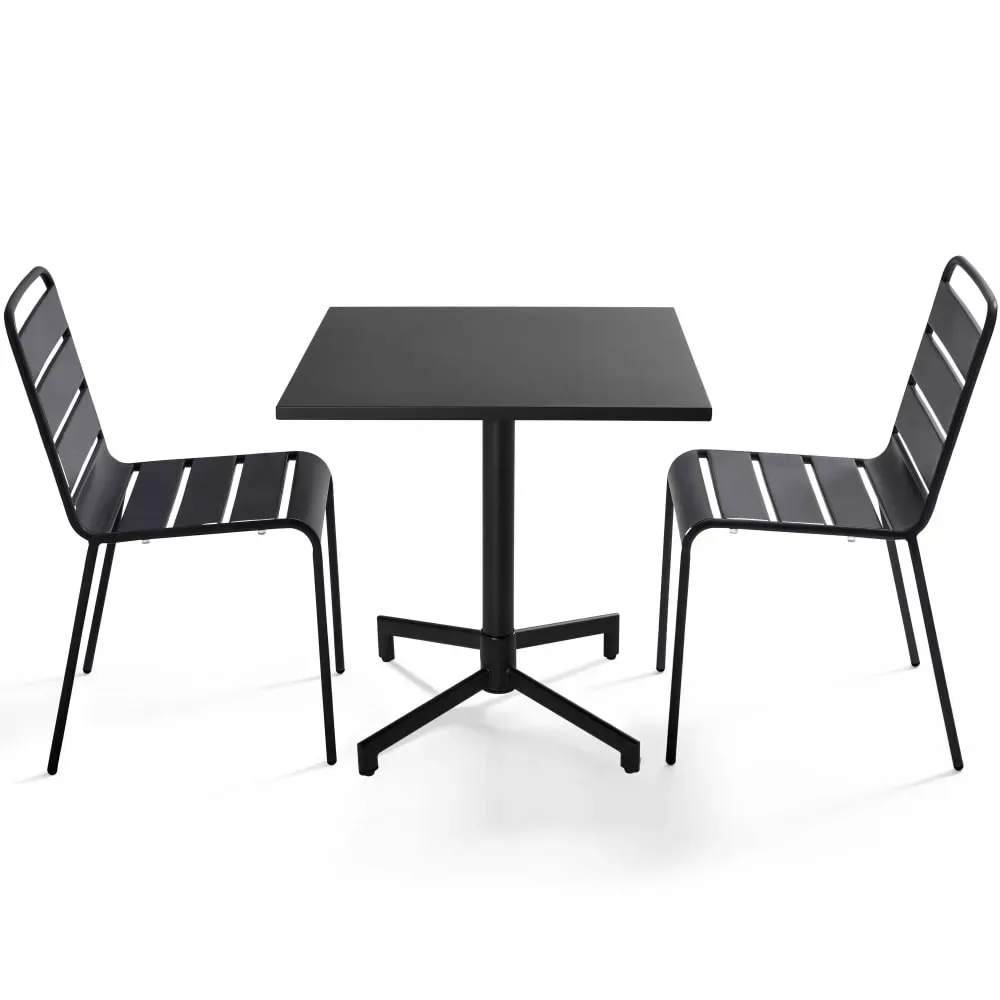 Ensemble table 70 cm et 2 chaises de jardin en métal gris anthracite