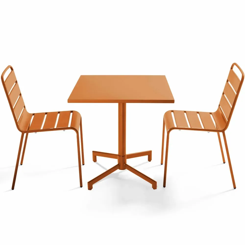 Ensemble table 70 cm et 2 chaises de jardin en métal caramel