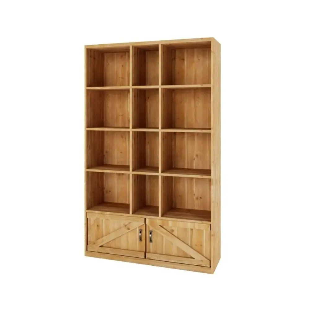 Étagère 3 colonnes 2 portes bois massif