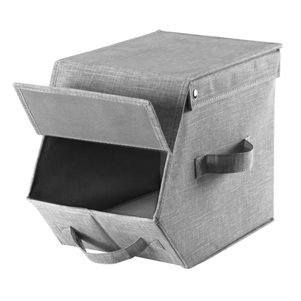 Boîte de rangement avec couvercle et rabat - L19 cm - Gris