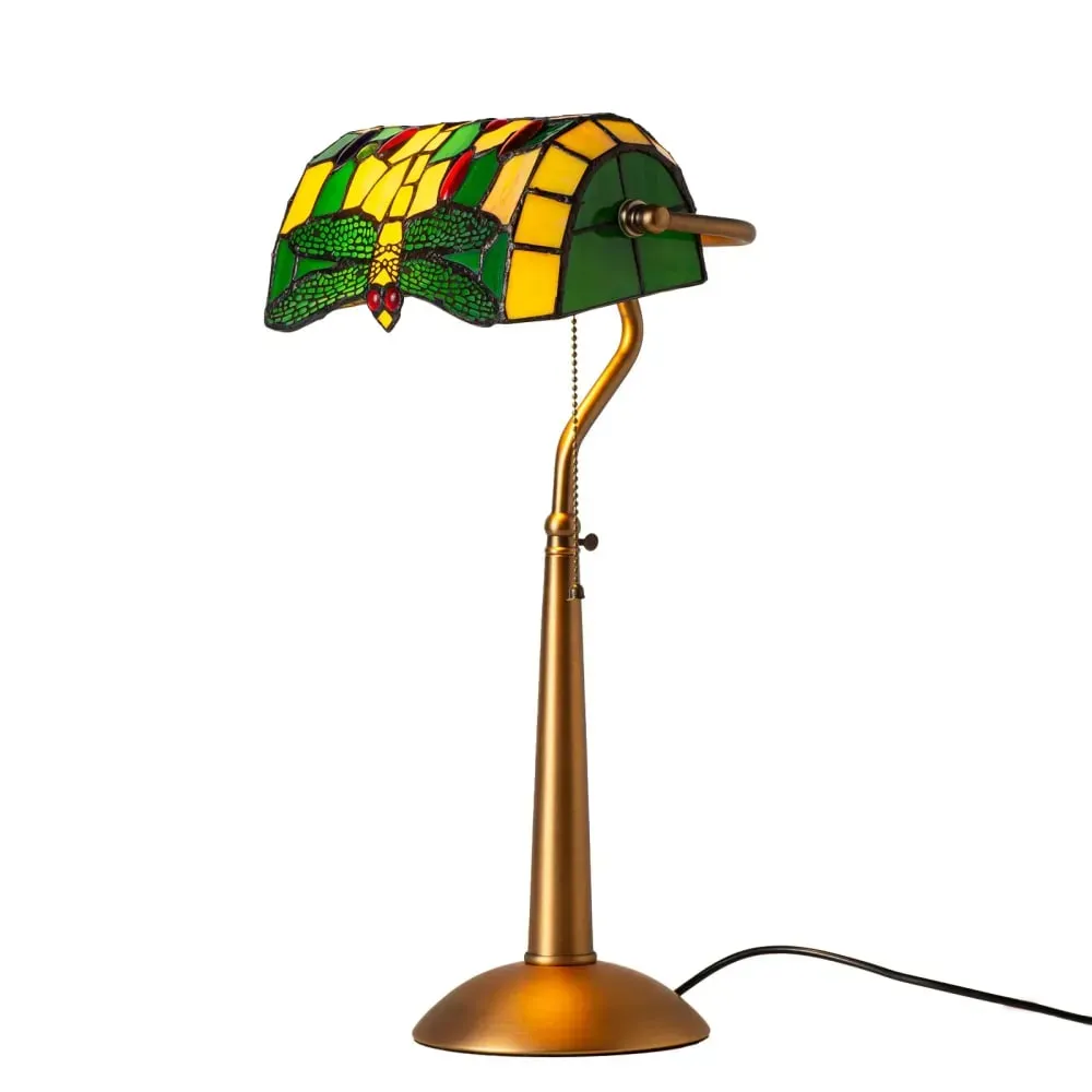 Lampe de table style tiffany libellule verre mosaïque vert E27 H46cm