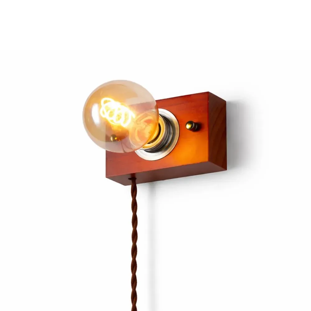 Applique Murale Rétro en Bois avec Câble et Prise E27 13×8 cm