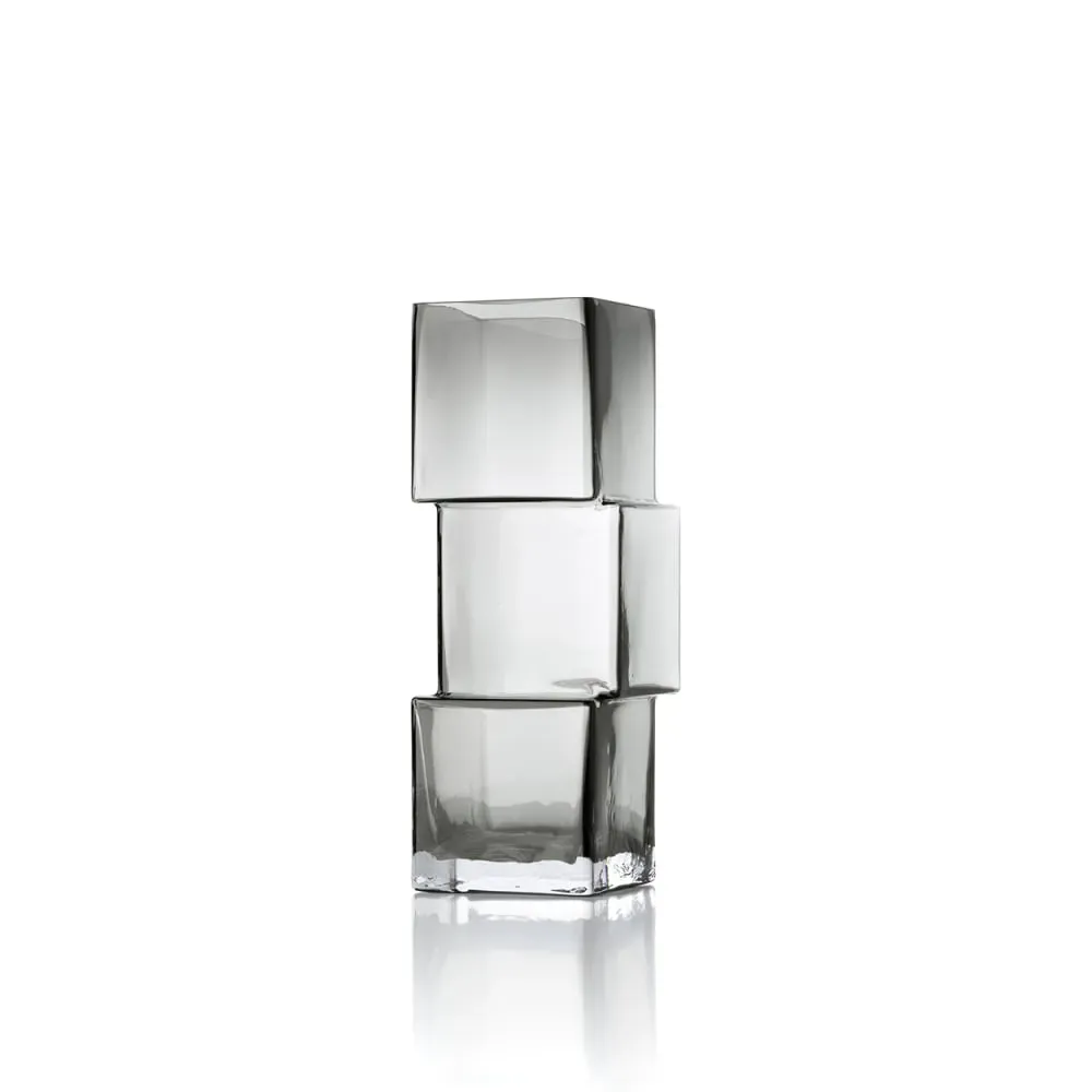 Vase en verre recyclé gris foncé 10x10x27 cm