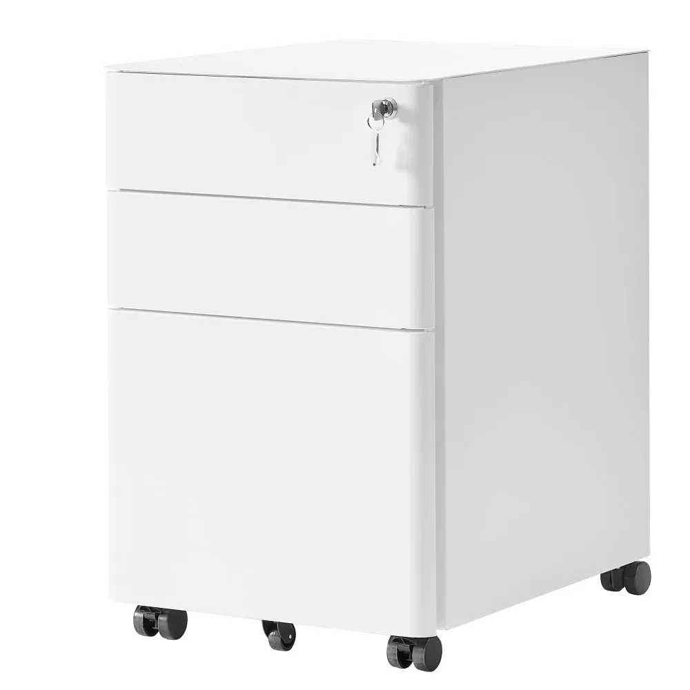 Caisson de bureau à 3 tiroirs casier verrouillable préassemblé blanc