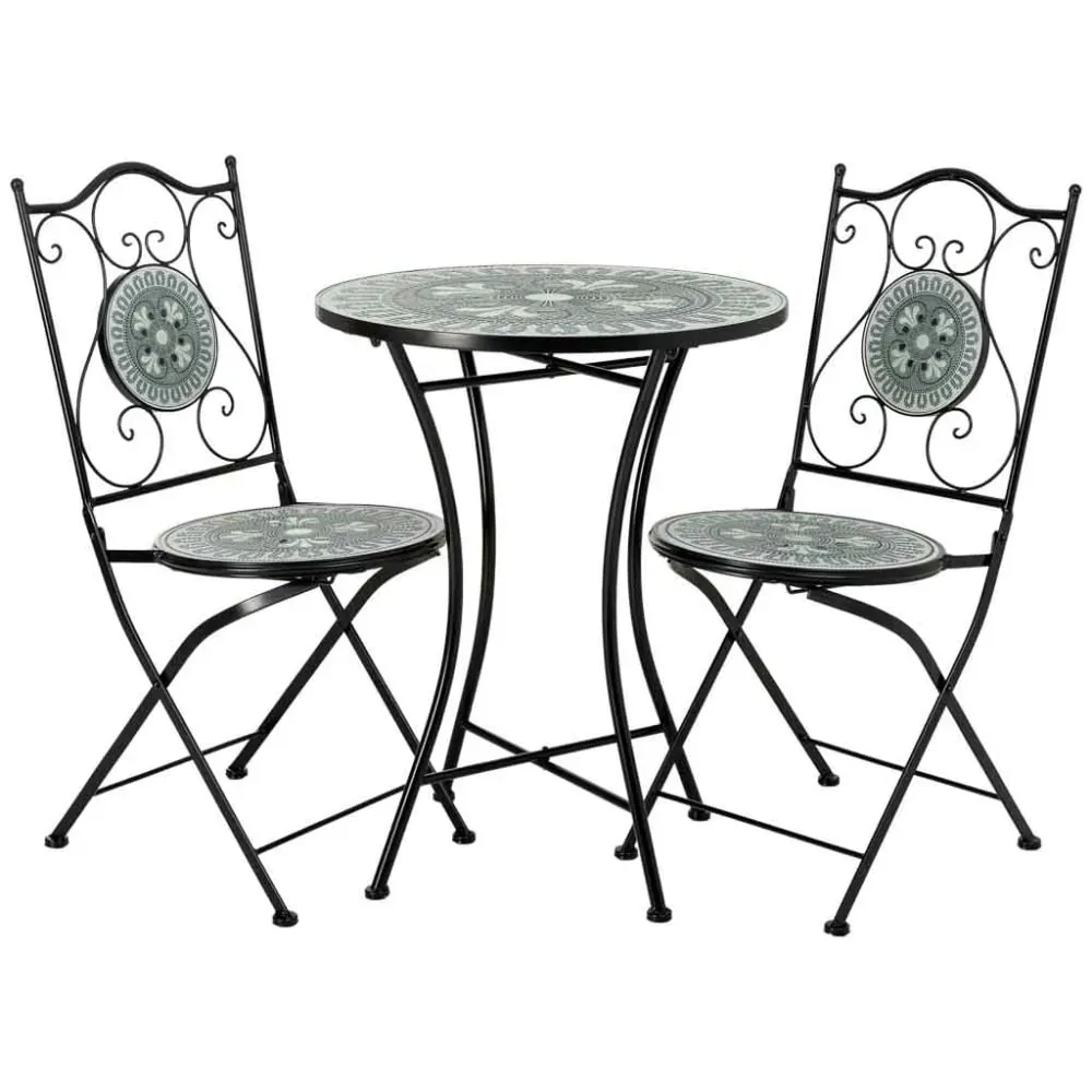 Ensemble table et 2 chaises en métal, 60x60x75 cm et 38x46x90 cm