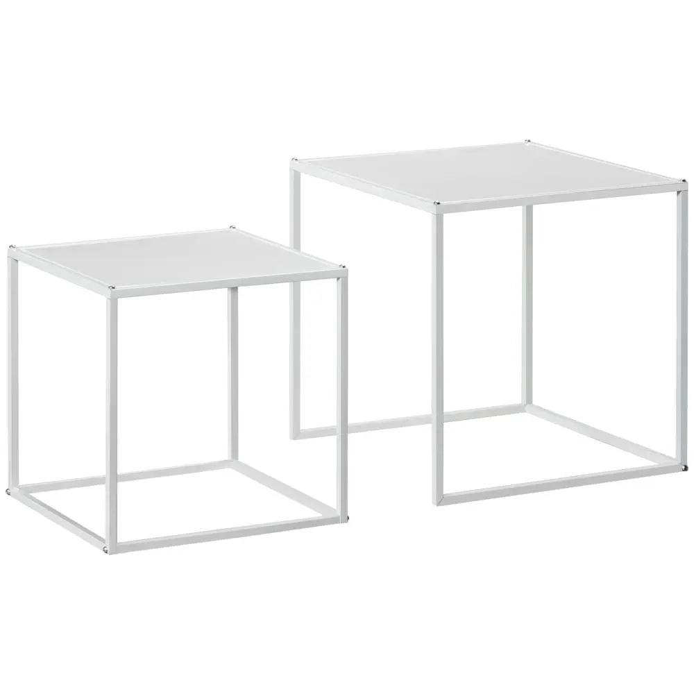 Lot de 2 tables basses gigognes carrées design encastrable acier blanc