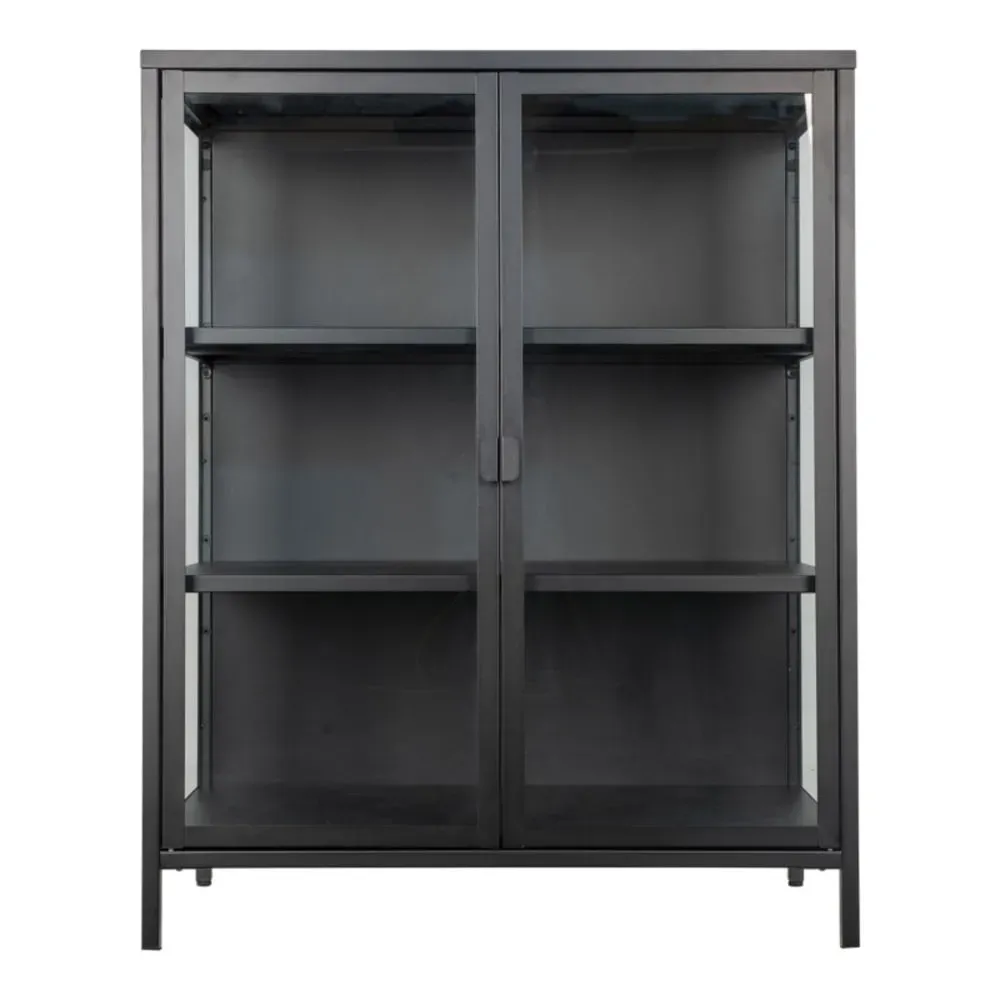 MAINE-Vitrine 2 portes vitrées acier noir 80x101 cm