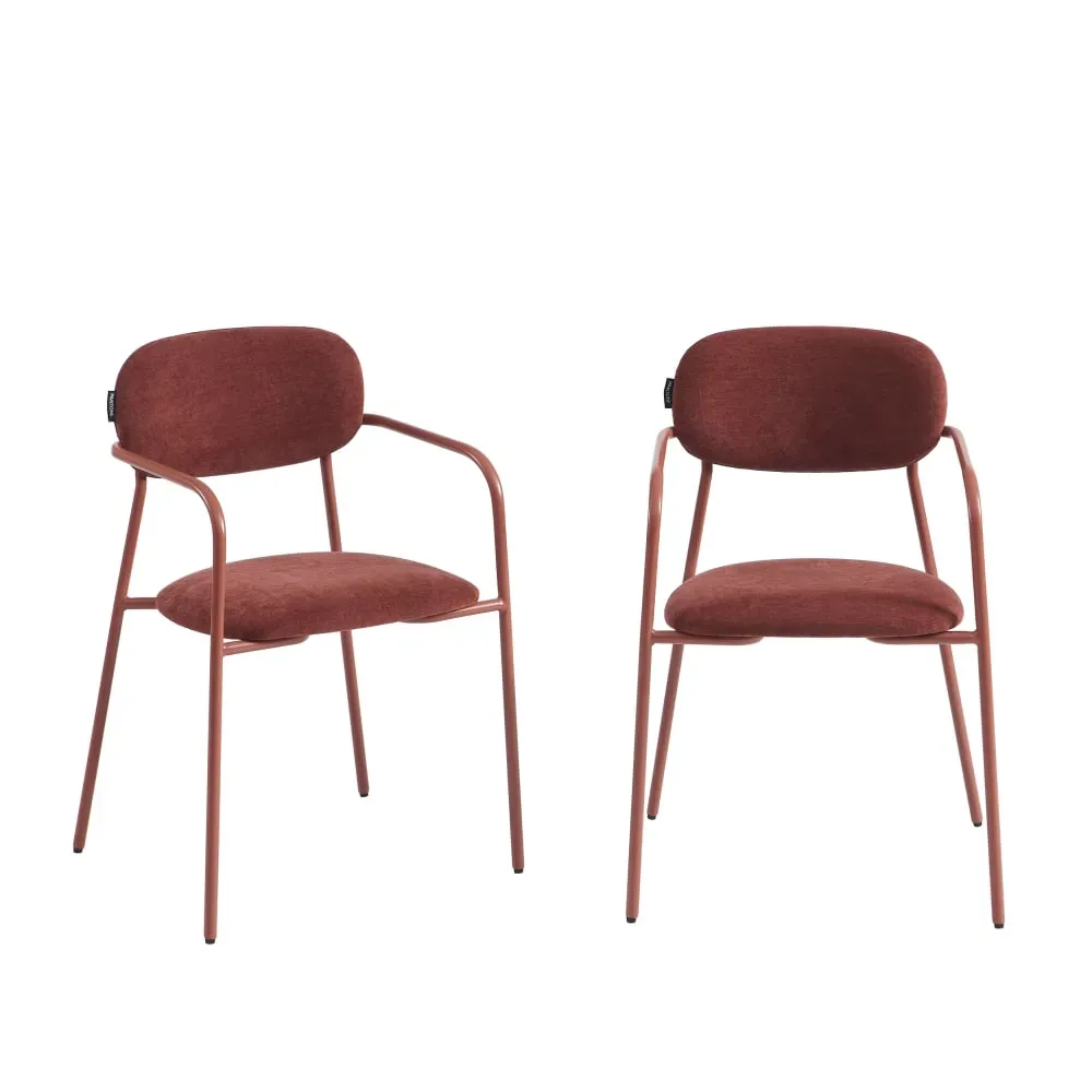 Lot de 2 chaises tissu et pieds métal terracotta