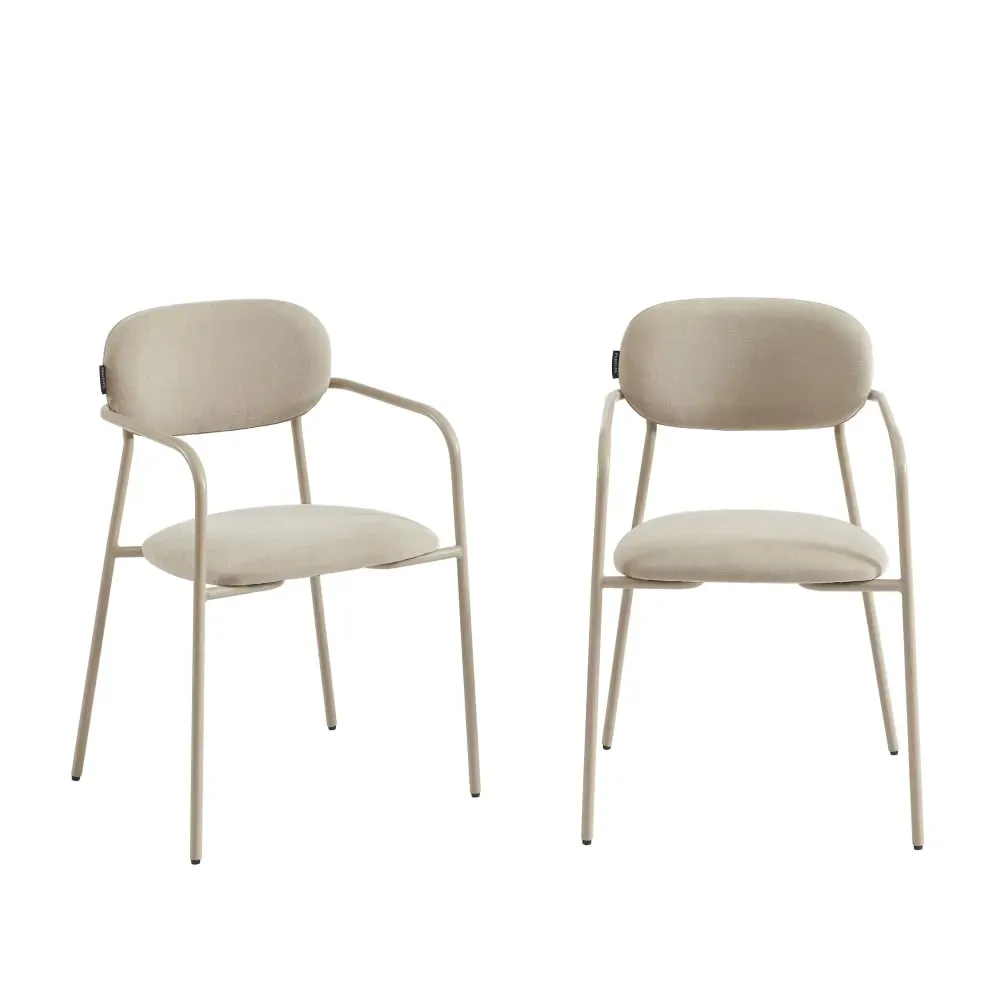 Lot de 2 chaises tissu et pieds métal taupe