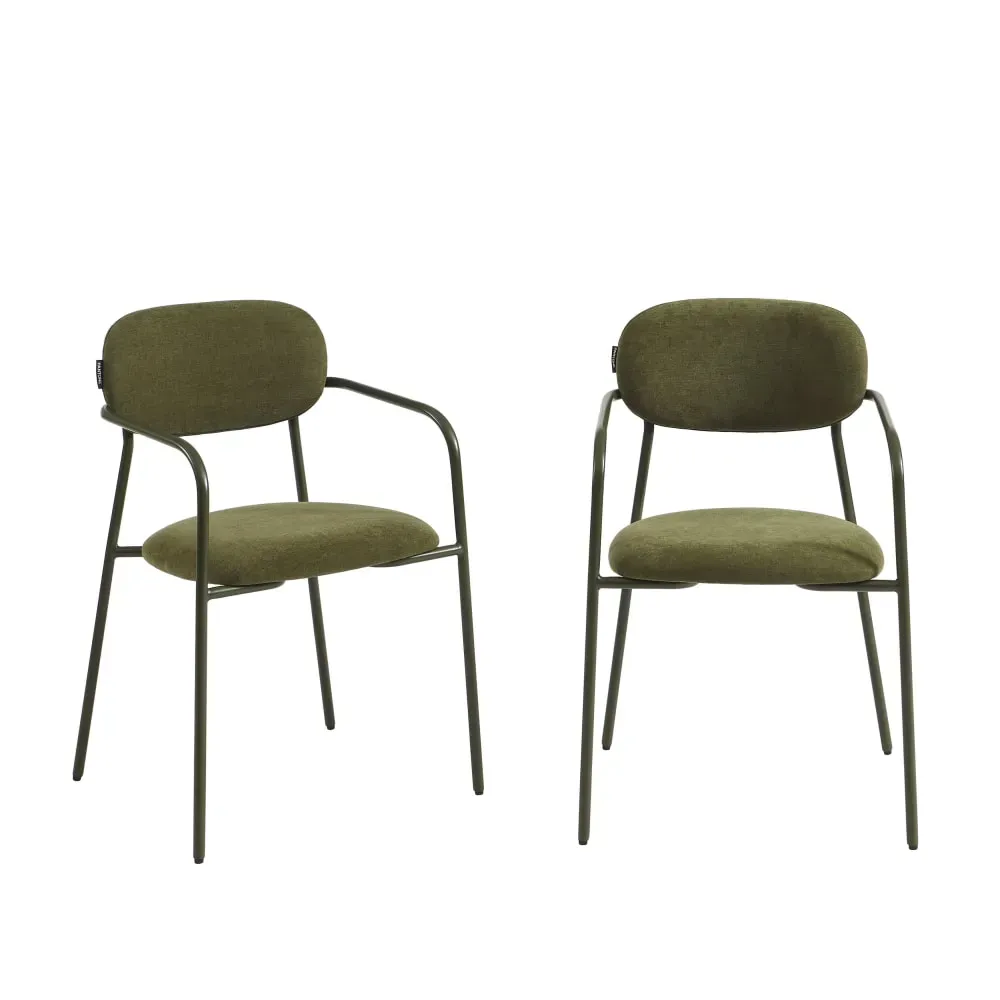 Lot de 2 chaises tissu et pieds métal vert olive