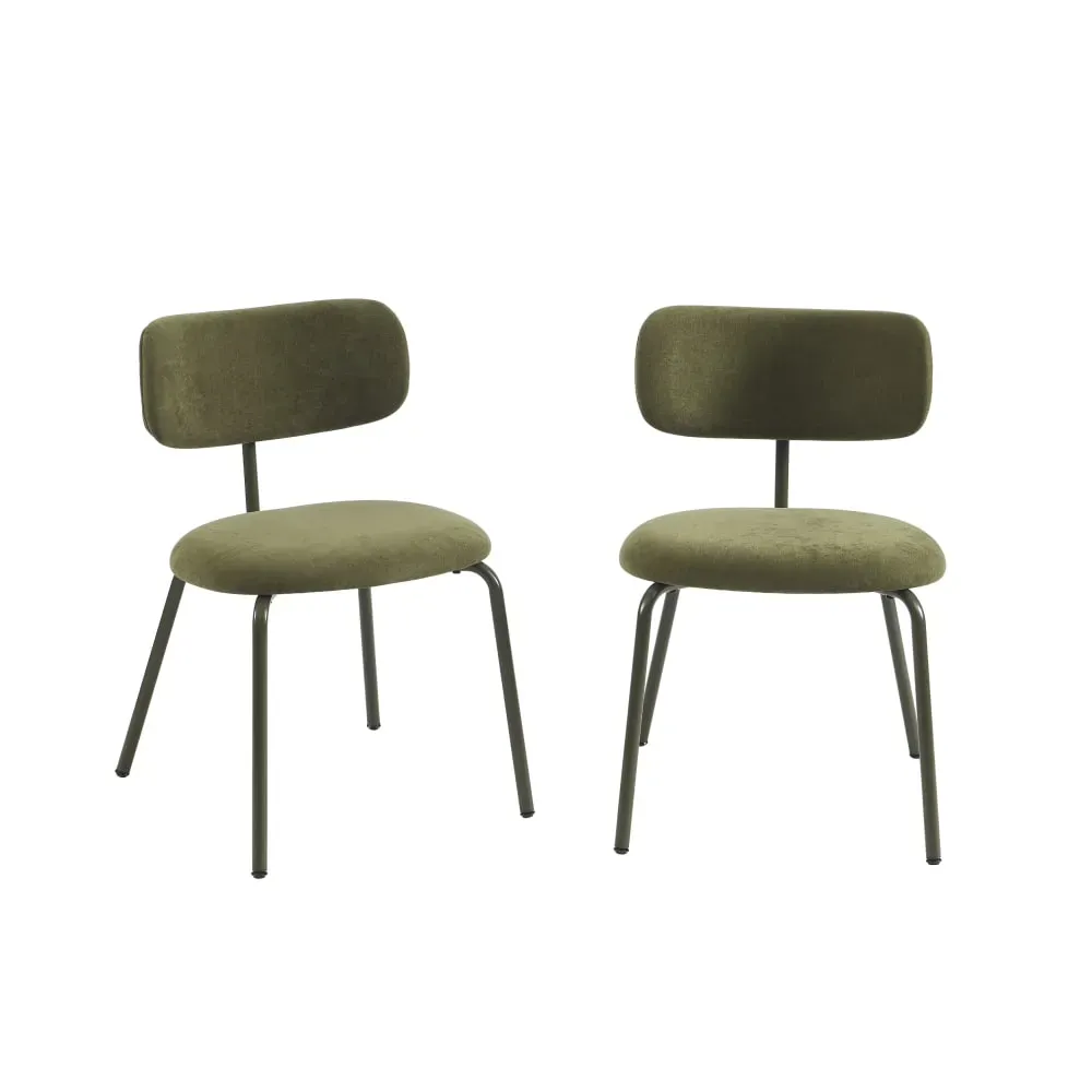 Lot de 2 chaises tissu et pieds métal vert olive