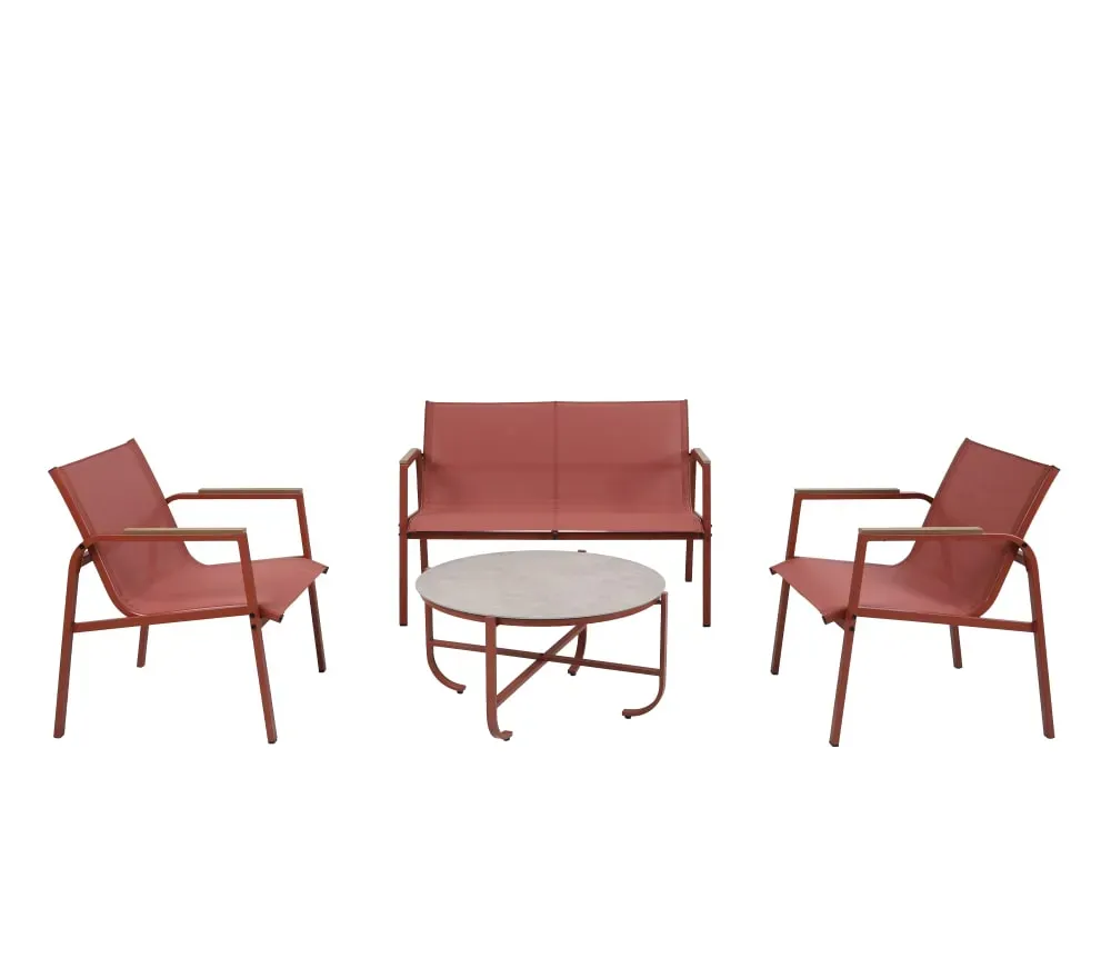 Salon de jardin 4 places en acier  terracotta