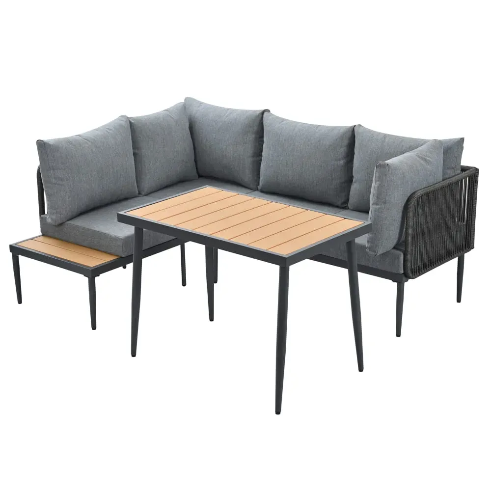 Salon de jardin 4 places en acier gris