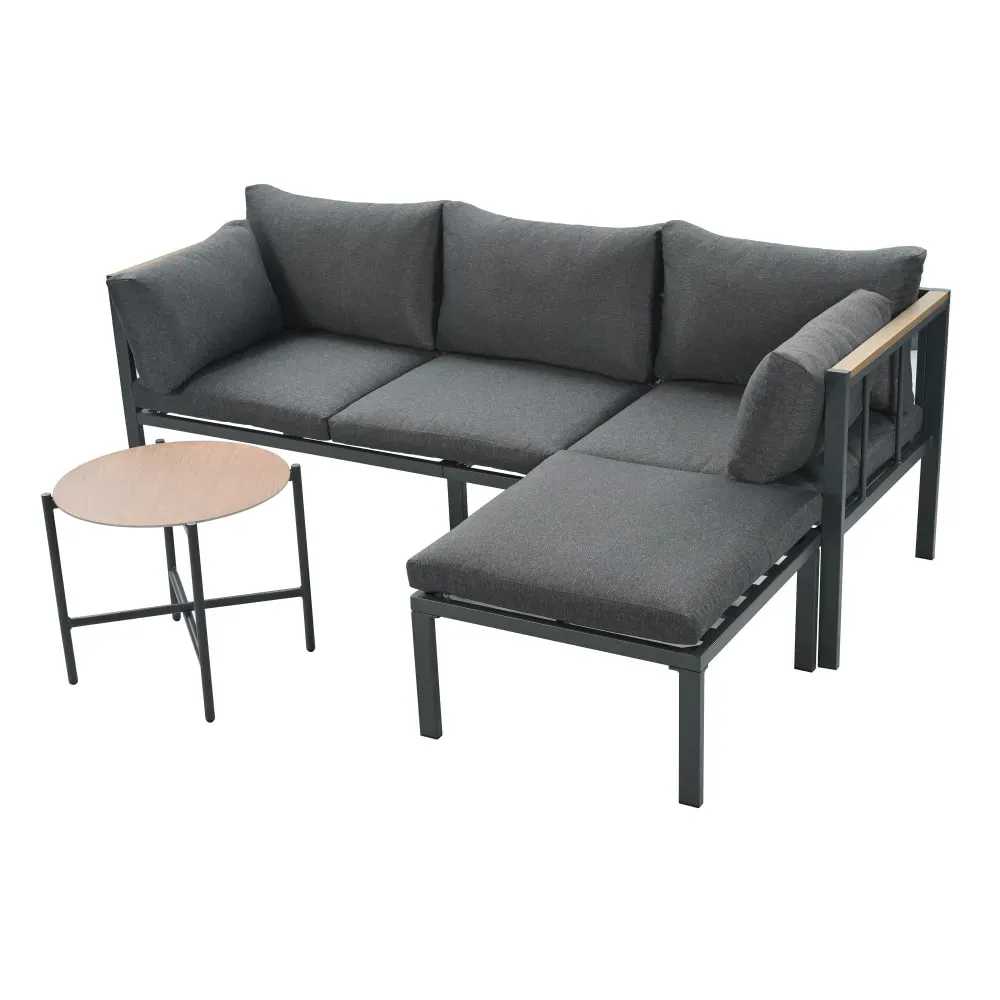 Salon de jardin 4 places en acier et verre gris