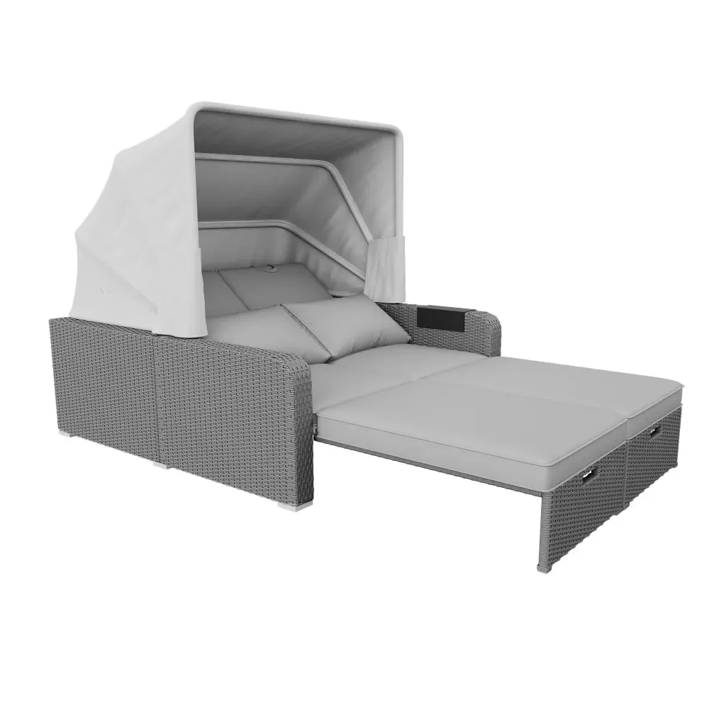 Canapé d'extérieur en polyrotin et acier gris 130x126x152cm