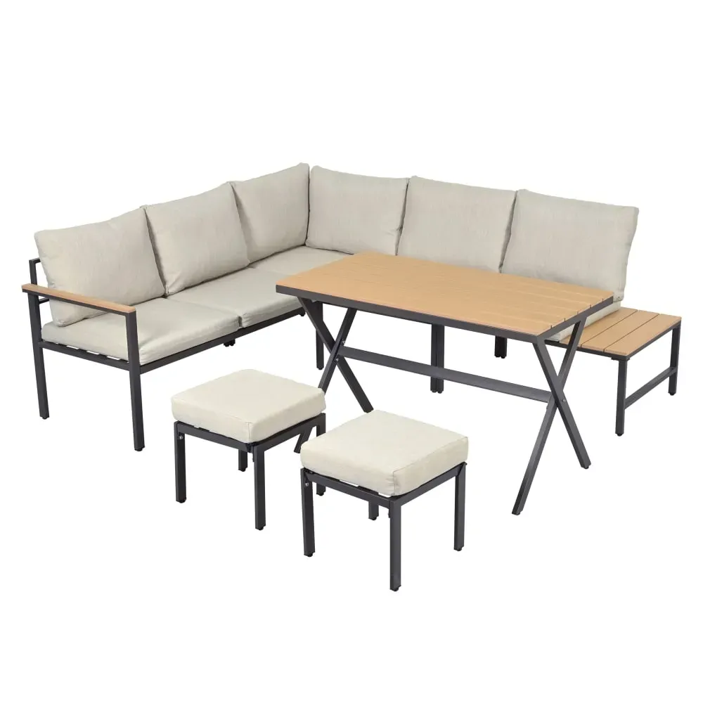 Salon de jardin 7 places en acier gris