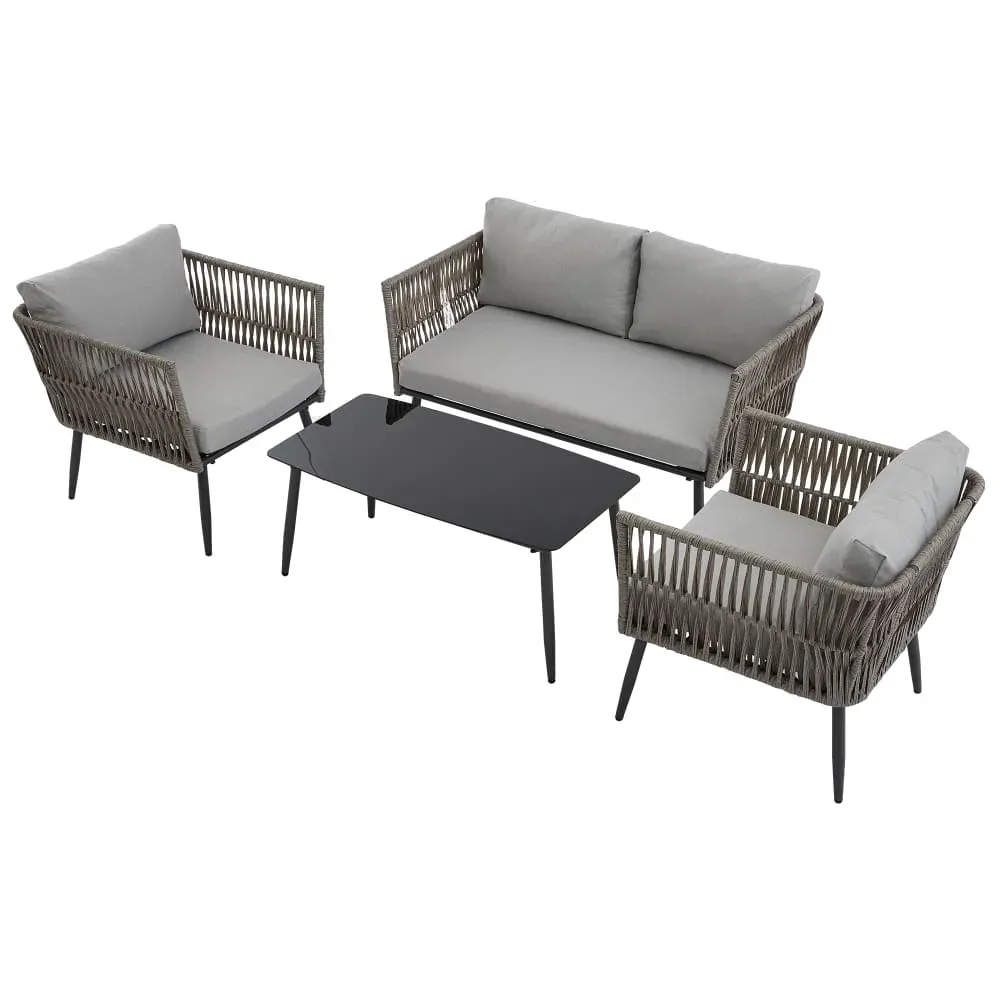 Salon de jardin 4 places en acier gris