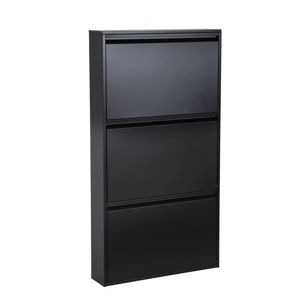 Meuble à chaussures métal noir 3 abattants, 9 paires