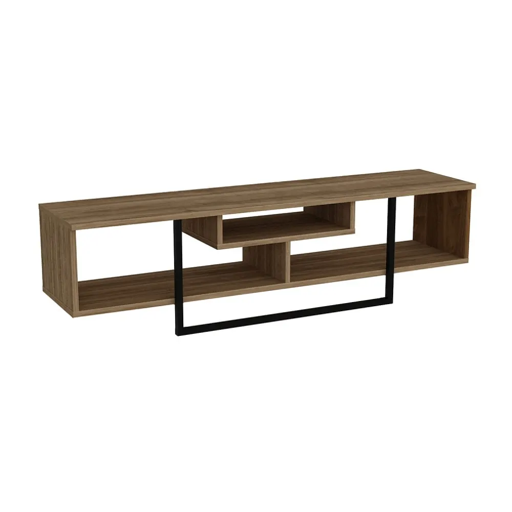 Meuble tv design industriel noyer et noir avec rangements - 149 cm