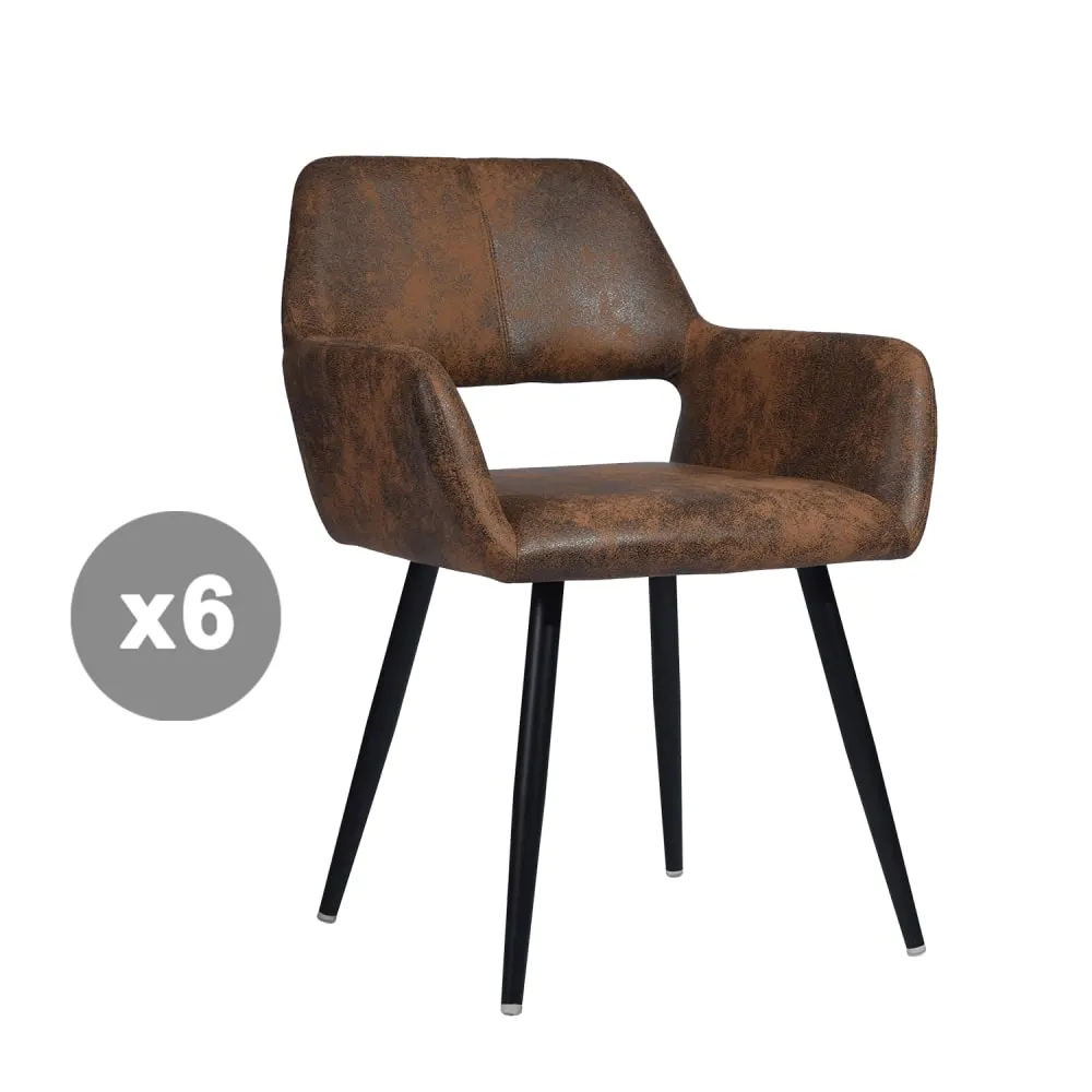 Lot de 6 chaises retro industriel en microfibre marron
