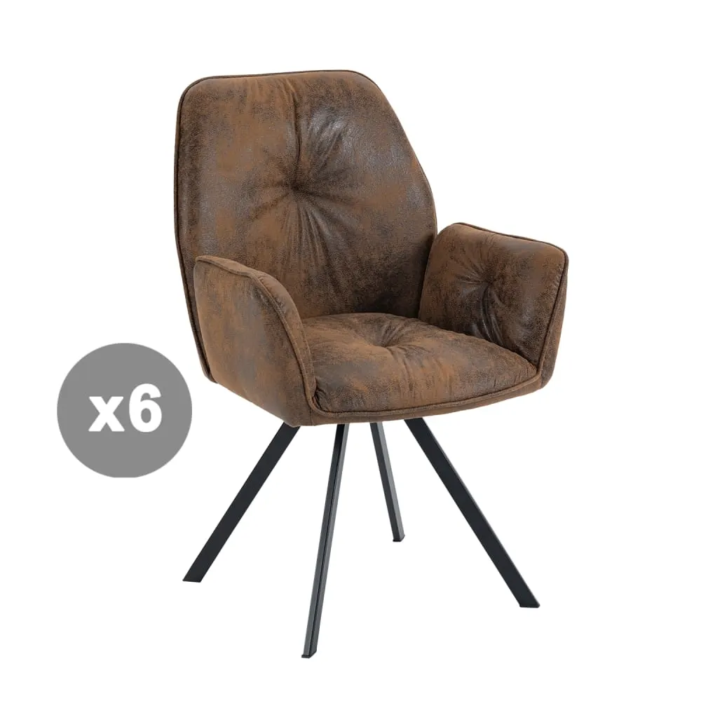 Lot de 6 chaises de salle à manger pivotantes avec accoudoirs marron
