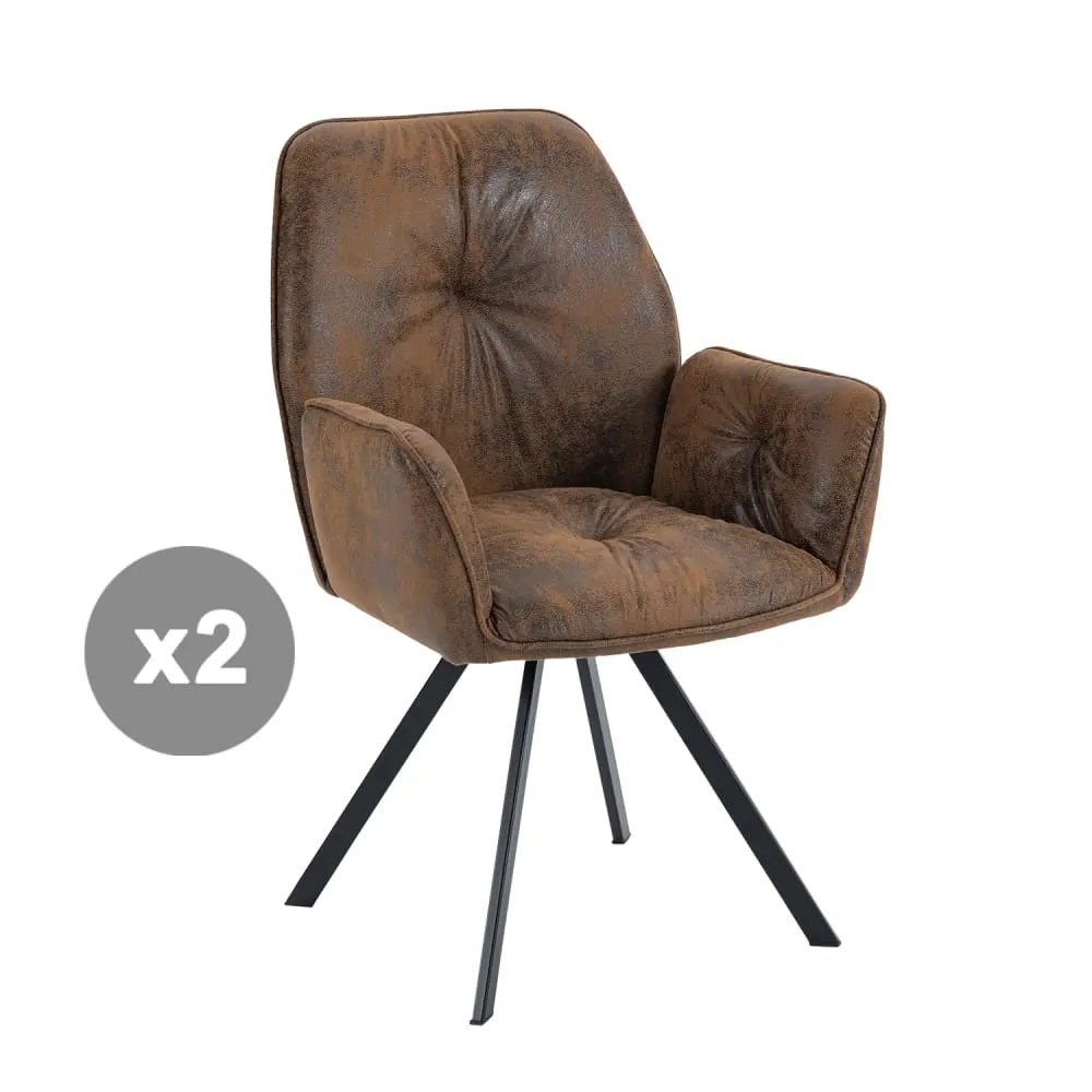 Lot de 2 chaises de salle à manger pivotantes avec accoudoirs marron