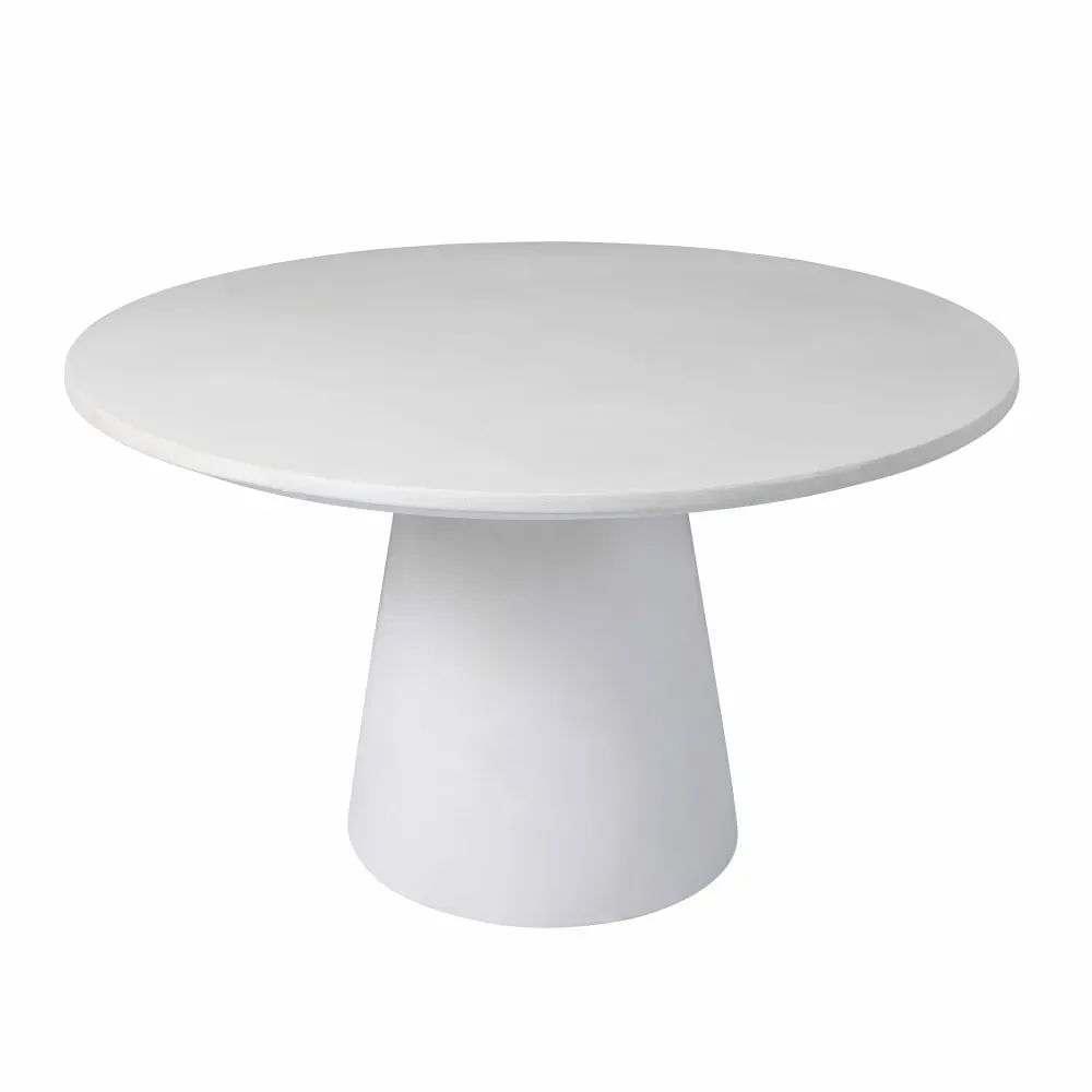 Table de jardin ronde effet béton lisse 4 places 130x76 cm blanc