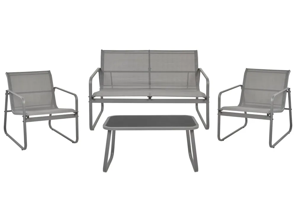 Ensemble de salon d'extérieur avec table 4 places métal gris