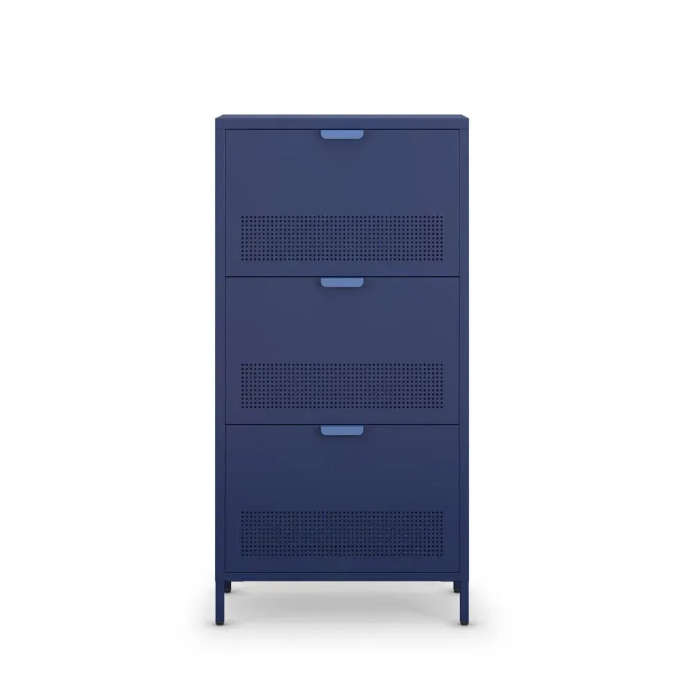 Meuble à chaussures 3 portes en métal H120cm - Bleu