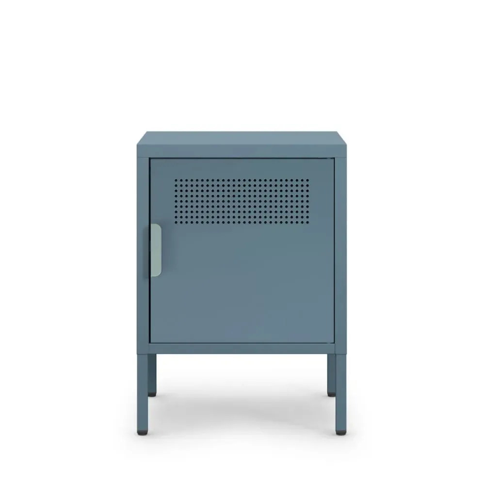 Table de chevet 1 porte en métal L40cm - Bleu glacier
