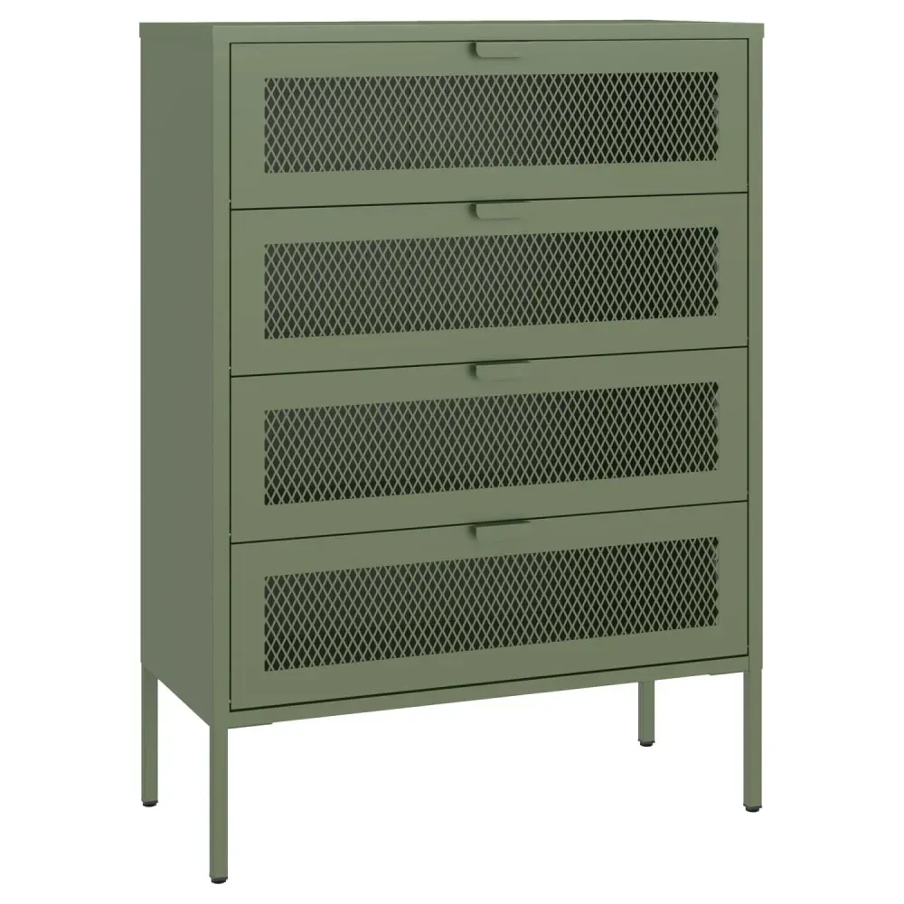 Meuble à chaussures 4 portes en métal vert kaki