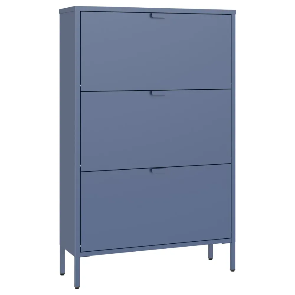 Meuble à chaussures 3 portes en métal bleu gris