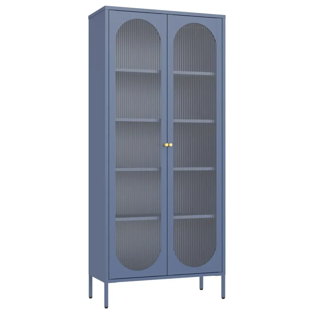 Armoire en métal bleu gris et verre 180cm