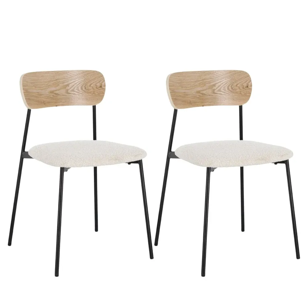 lot de 2 chaises design en métal/bois et bouclette ivoire