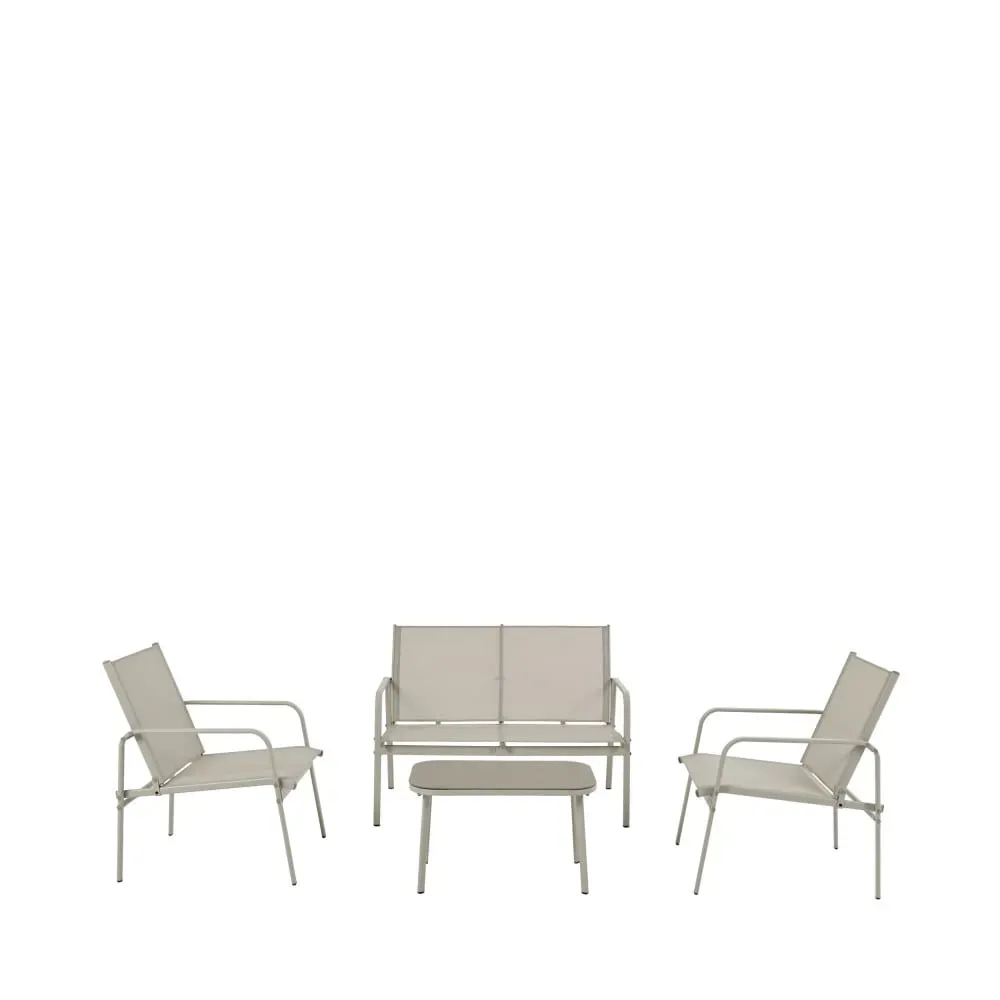 Salon de jardin 4 personnes en acier et textilène - Beige