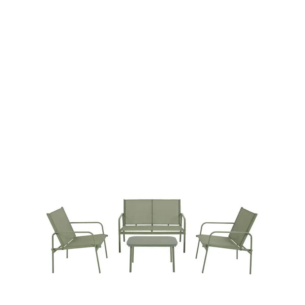 Salon de jardin 4 personnes en acier et textilène - Vert